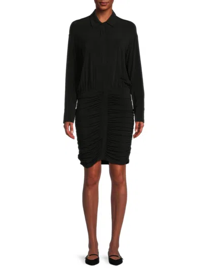 Le Superbe Women's Ruched Shirt Dress In Dark Black