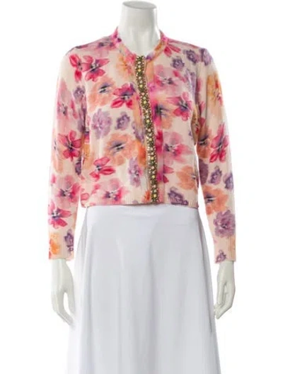 Pre-owned Le Superbe Wool Floral Print Sweater W/ Tags In Pink