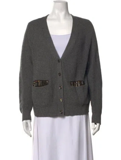 Pre-owned Le Superbe Wool Plunge Neckline Sweater In Grey