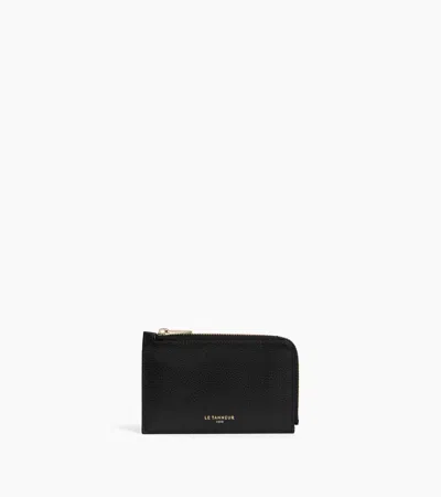 Le Tanneur Albertine Zipped Card Holder In Grained Leather In Black