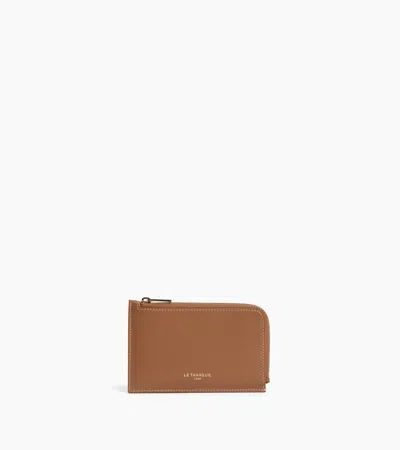 Le Tanneur Albertine Zipped Card Holder In Grained Leather In Tan Brown
