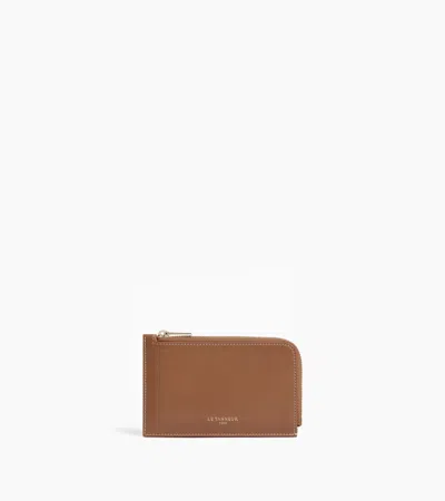 Le Tanneur Albertine Zipped Card Holder In Smooth Leather In Tan Brown