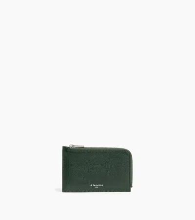 Le Tanneur Albertine Zipped Grained Leather Card Holder In Green Malachite