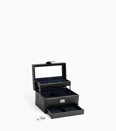 Le Tanneur Medium Automatic Opening Leather Jewellery Box In Black