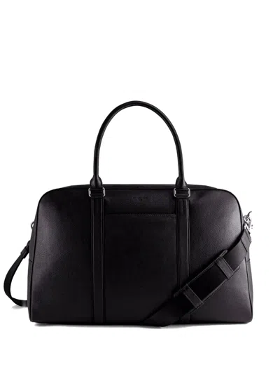 Le Tanneur Charles Travel Duffle In Pebbled Leather In Black