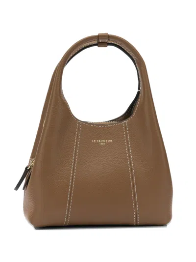 Le Tanneur Contrast-stitch Grained-leather Mini Bag In Brown