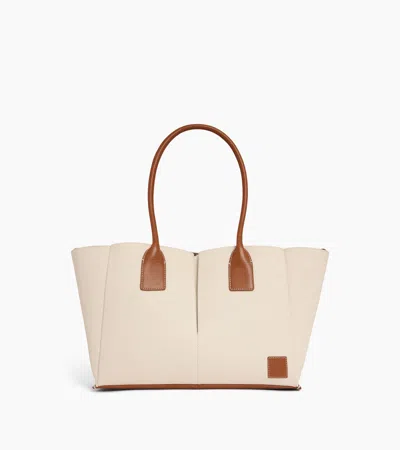 Le Tanneur Elena Large Tote Bag In Cotton Canvas And Grained Leather In Brown