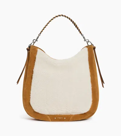 Le Tanneur Ella Medium Hobo Bag In Suede And Reversed Sheepskin In Brown