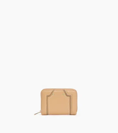 Le Tanneur Ella Zipped Card Holder In Grained Leather In Beige