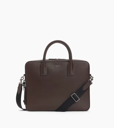 Le Tanneur Emile Slim, 14" Briefcase In Signature T Leather In Brown Arabica