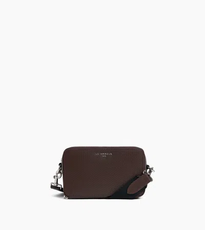 Le Tanneur Emile Small 2-compartment Shoulder Bag In Signature T Leather In Brown Arabica