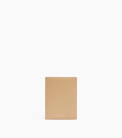 Le Tanneur Emile Zipped Vertical Wallet In Grained Leather In Sand