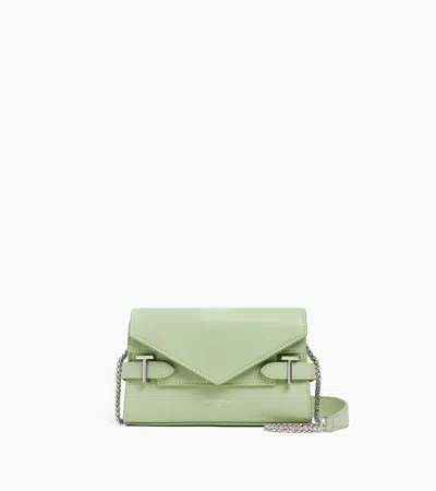 Le Tanneur Emilie Double Flap Small Pouch In Grained Leather In Green