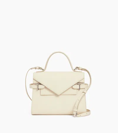 Le Tanneur Emilie Medium Handbag With Double Flap In Grained Leather In White