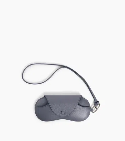 Le Tanneur Glasses Case With Charms In Grained Leather In Blue