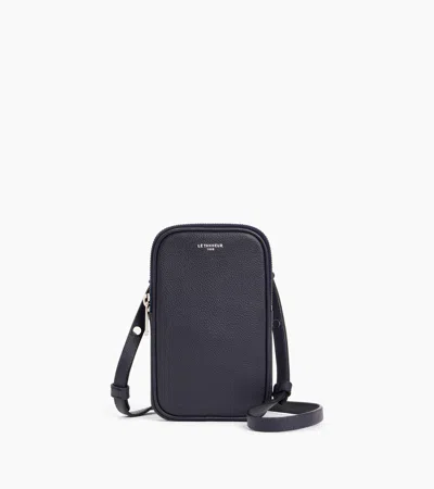 Le Tanneur Phone Case In Grained Leather In Blue