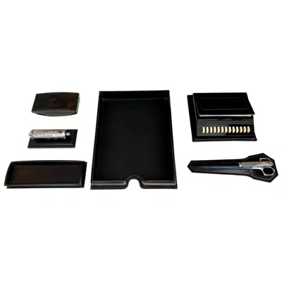 Pre-owned Le Tanneur French Leather Desk Set By  In Black