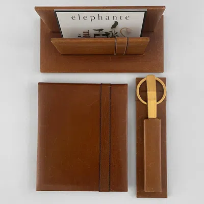 Pre-owned Le Tanneur French Saddle Leather Desk Set In Gray