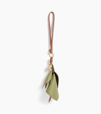 Le Tanneur Grained Leather Flower Charms In Tan Khaki Matcha
