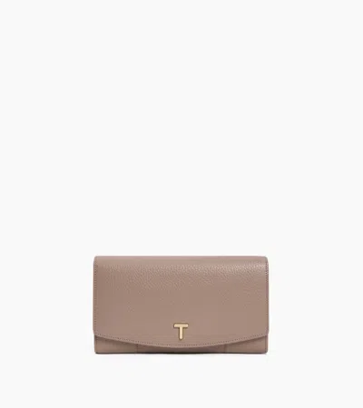Le Tanneur Large Romy Flap Wallet In Grained Leather In Gray