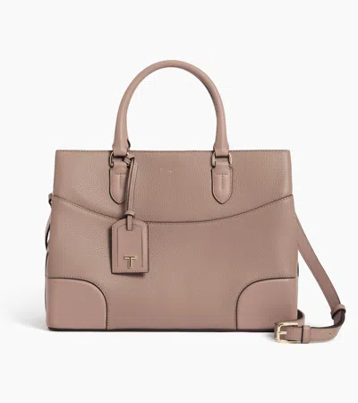 Le Tanneur Romy Large Handbag In Grained And Smooth Leather In Gray