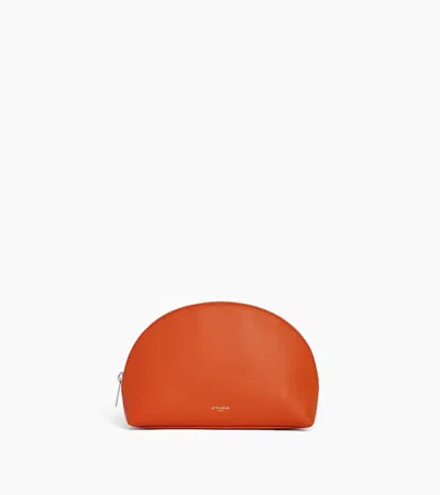 Le Tanneur Half-moon Toiletry Bag In Grained Leather In Orange