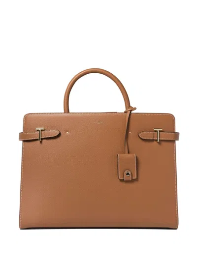 Le Tanneur Emilie Large Handbag In Pebbled Leather In Brown