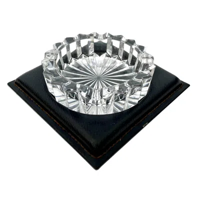 Pre-owned Le Tanneur Leather And Glass Ashtray In Black