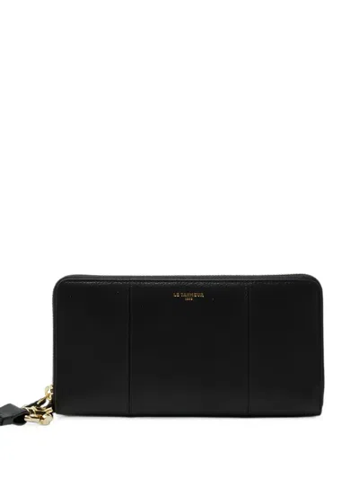 Le Tanneur Logo-print Pebbled-leather Clutch Bag In Black