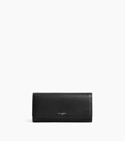 Le Tanneur Louison Large Wallet With Flap In Grained Leather In Black