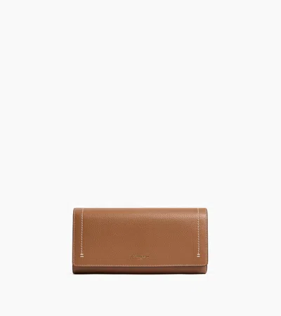 Le Tanneur Louison Large Wallet With Flap In Grained Leather In Tan Brown