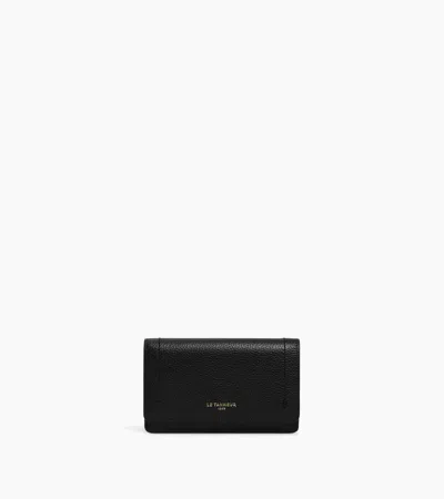 Le Tanneur Louison Medium Card Holder With Flap In Grained Leather In Black
