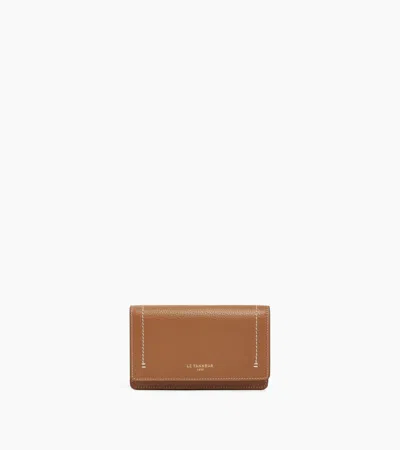 Le Tanneur Louison Medium Card Holder With Flap In Grained Leather In Tan Brown