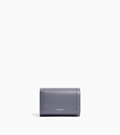 Le Tanneur Louison Medium Wallet With Flap In Grained Leather In Steel Blue