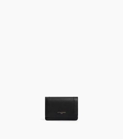 Le Tanneur Louison Small Card Holder With Flap In Grained Leather In Black