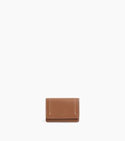 Le Tanneur Louison Small Card Holder With Flap In Grained Leather In Tan Brown