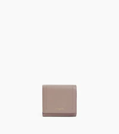 Le Tanneur Louison Small Wallet With Flap In Grained Leather In Fossil Grey