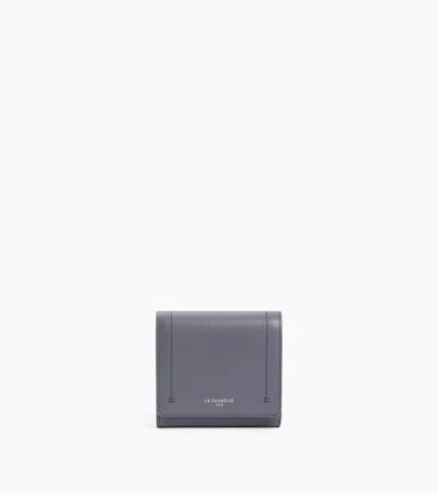 Le Tanneur Louison Small Wallet With Flap In Grained Leather In Steel Blue