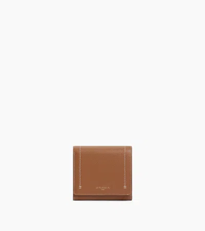Le Tanneur Louison Small Wallet With Flap In Grained Leather In Tan Brown