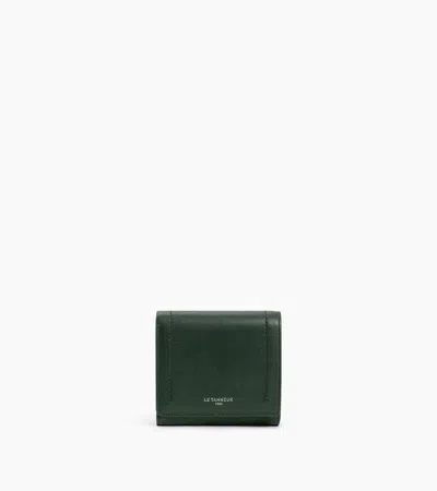 Le Tanneur Louison Small Wallet With Flap In Smooth Leather In Green Malachite