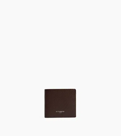 Le Tanneur Lucien Horizontal Card Holder Signature T Leather In Brown Arabica