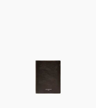 Le Tanneur Lucien Large Vertical Two-fold Zipped Wallet In Oiled Leather In Brown Coffee