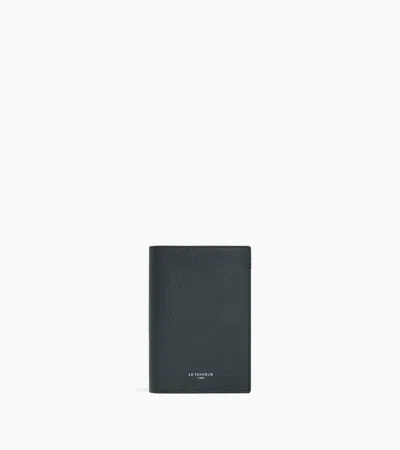 Le Tanneur Lucien Medium Vertical Two-fold Zipped Wallet In Grained Leather In Blue