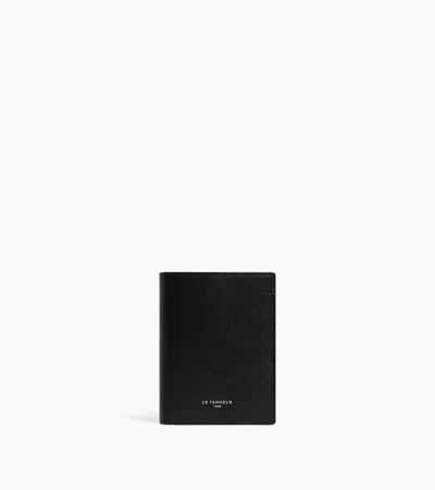 Le Tanneur Lucien Medium Vertical Zipped Wallet In Grained Leather In Black