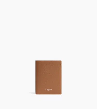 Le Tanneur Lucien Medium Vertical Zipped Wallet In Grained Leather In Tan Brown