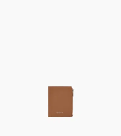 Le Tanneur Lucien Small Vertical Zipped Grained Leather Wallet In Tan Brown