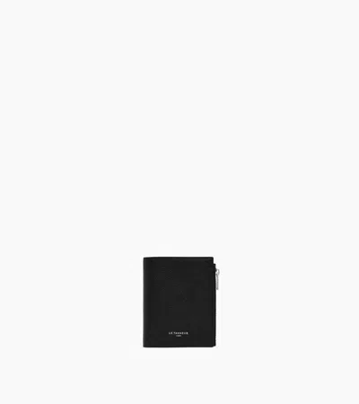 Le Tanneur Lucien Small Vertical Zipped Wallet In Grained Leather In Black