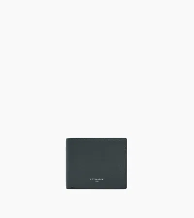Le Tanneur Lucien Two-fold Wallet With Flap In Grained Leather In Blue