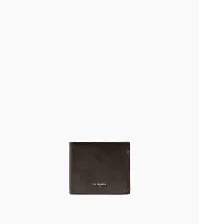 Le Tanneur Lucien Two-fold Wallet With Flap In Oiled Leather In Brown Coffee