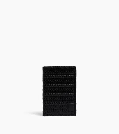 Le Tanneur Martin Vertical Card Holder In Embossed And Smooth Leather In Black